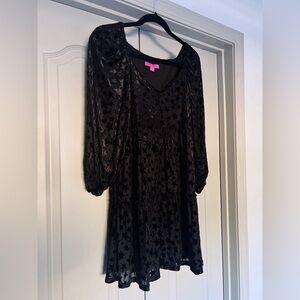 Betsey Johnson Star Burnout Black Velvet Tiered Dress, Size Small